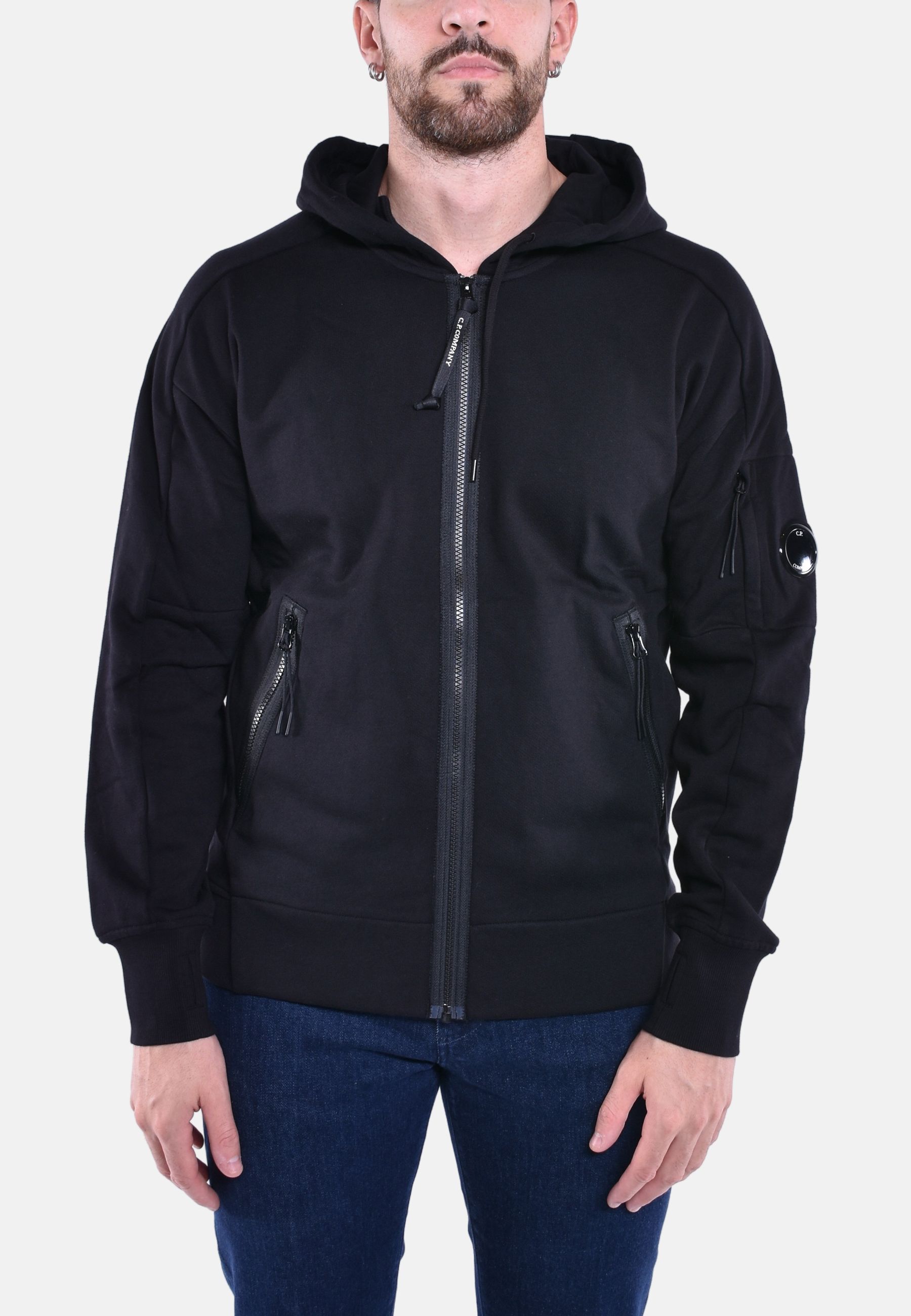 DIAGONAL RAISED FLEECE ZIPPED HOODED SWEATSHIRT