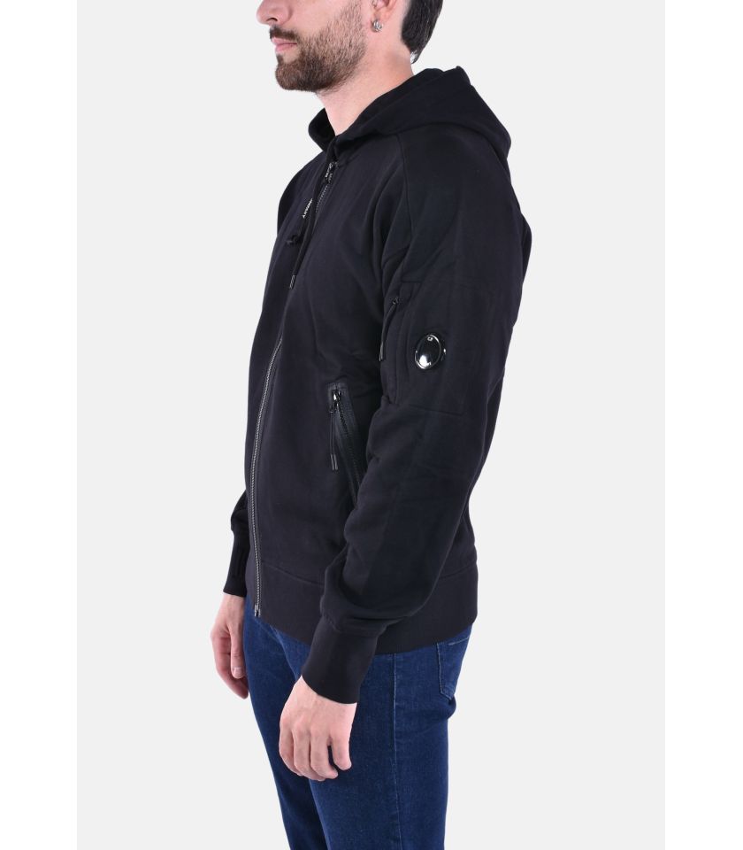 DIAGONAL RAISED FLEECE ZIPPED HOODED SWEATSHIRT