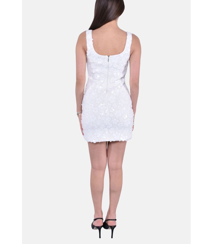 Miniabito in scuba stretch con motivo floreale di paillettes