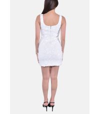 Miniabito in scuba stretch con motivo floreale di paillettes