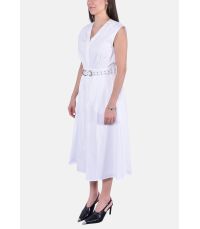 Abito longuette in popeline di cotone stretch con cintura