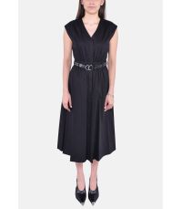 Abito longuette in popeline di cotone stretch con cintura
