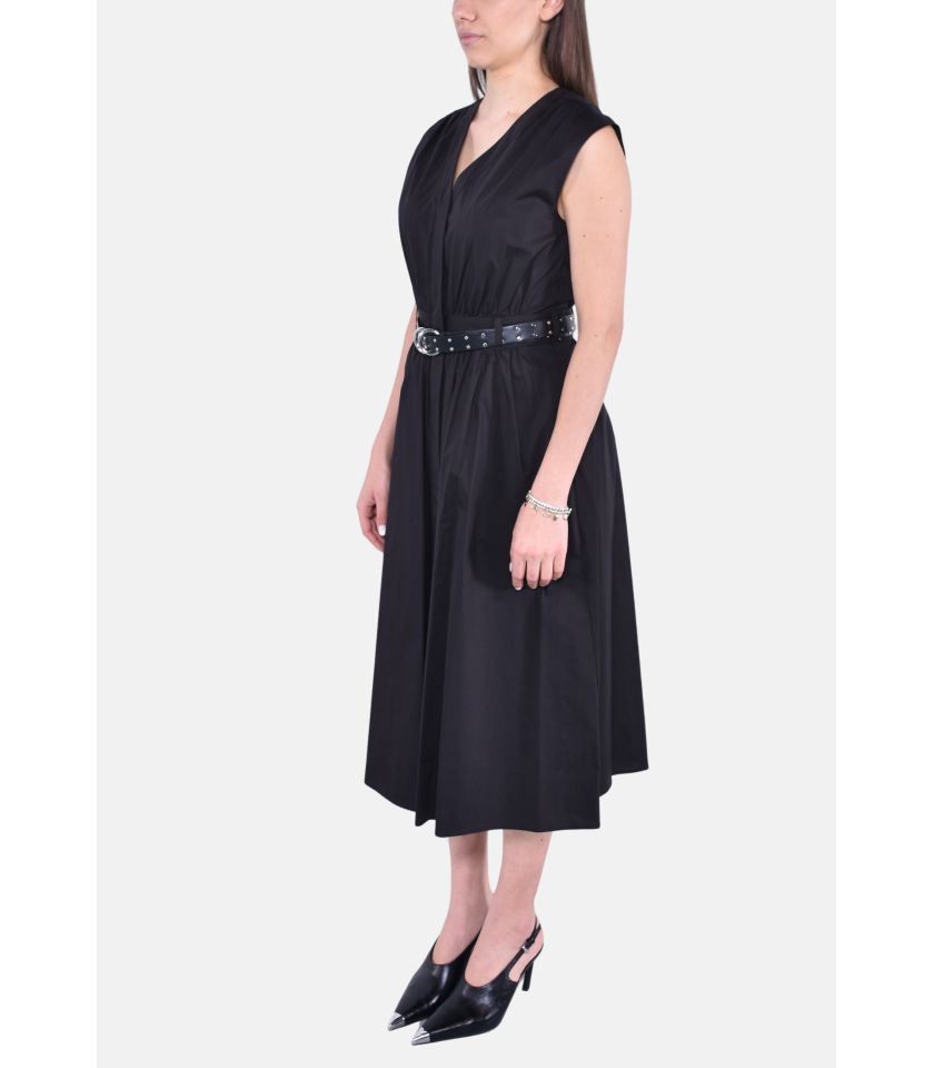 Abito longuette in popeline di cotone stretch con cintura