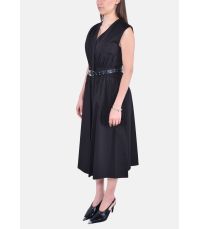 Abito longuette in popeline di cotone stretch con cintura