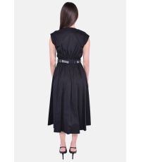 Abito longuette in popeline di cotone stretch con cintura