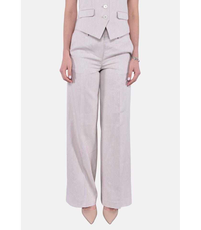 Pantaloni a gamba ampia in twill di cotone e lino