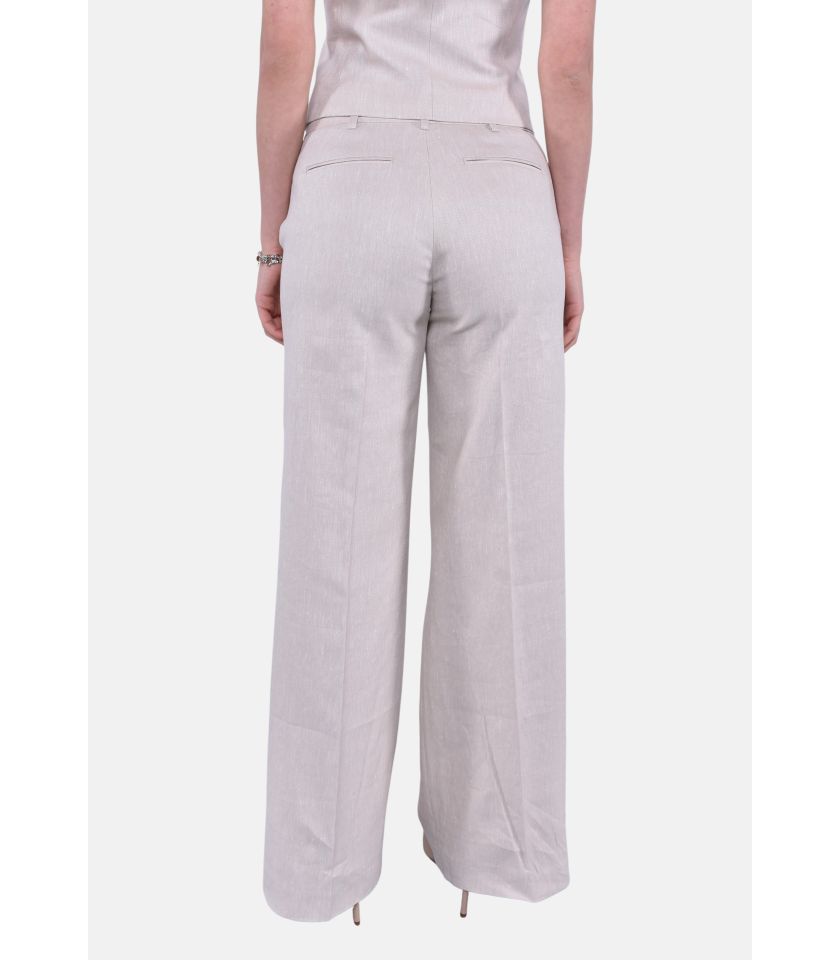 Pantaloni a gamba ampia in twill di cotone e lino