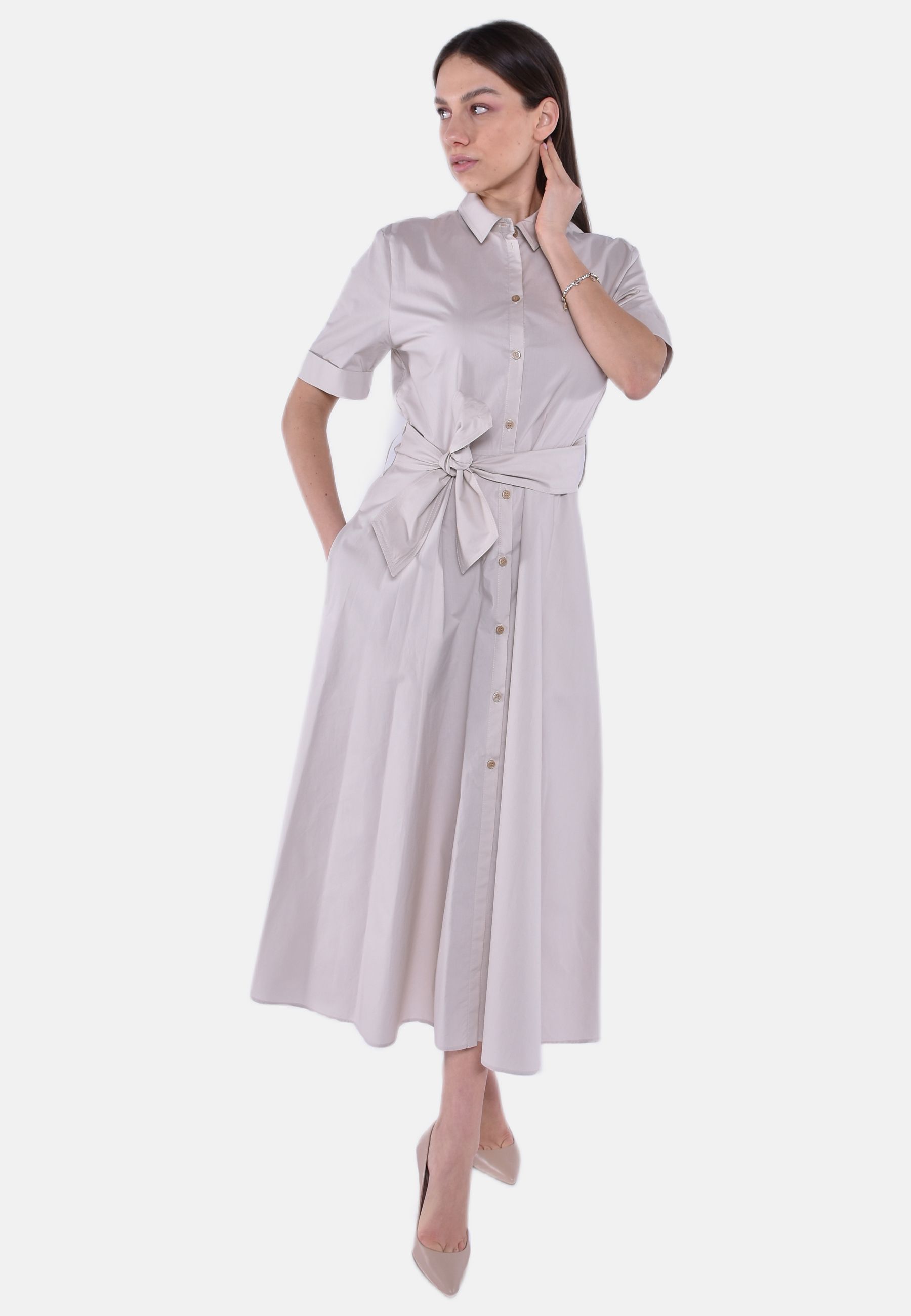 BELTED POPLIN SHIRT DRESS